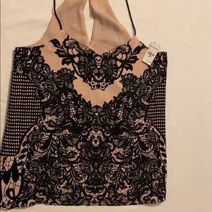 Express cocktail top NWT black/beige print Small